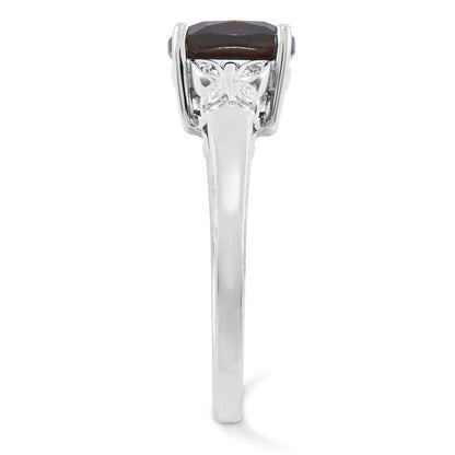 14K Weißgold Echt Diamant und Granat Quadratisch Ring