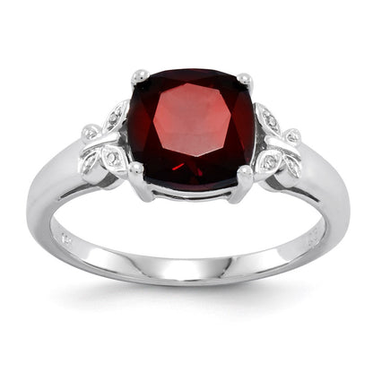 14K Weißgold Echt Diamant und Granat Quadratisch Ring