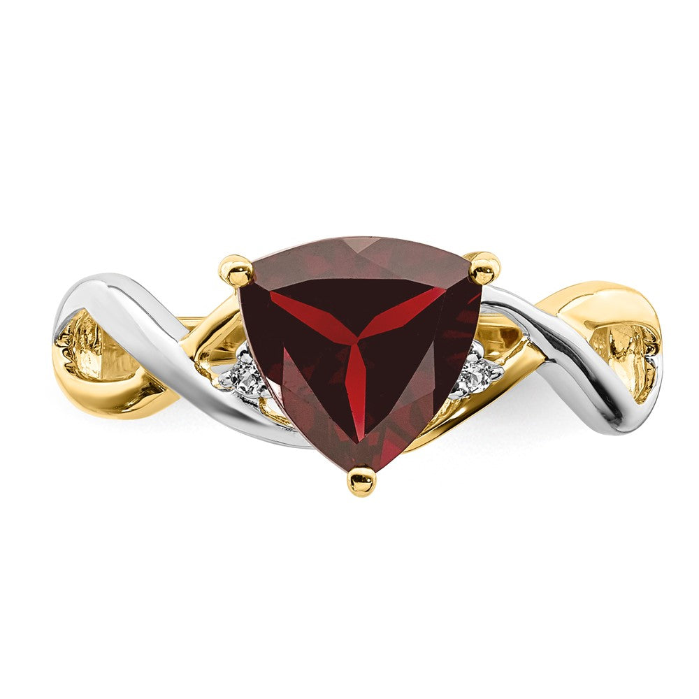 14K Gelbgold Ring mit Granat und weißem Topas im Trillion-Schliff