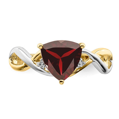 14K Gelbgold Ring mit Granat und weißem Topas im Trillion-Schliff
