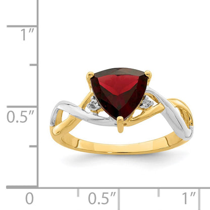 14K Gelbgold Ring mit Granat und weißem Topas im Trillion-Schliff