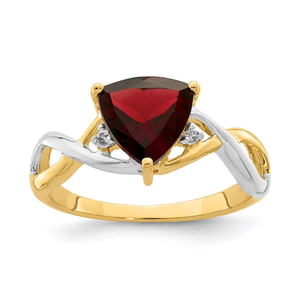 14K Gelbgold Ring mit Granat und weißem Topas im Trillion-Schliff