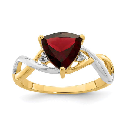 14K Gelbgold Ring mit Granat und weißem Topas im Trillion-Schliff