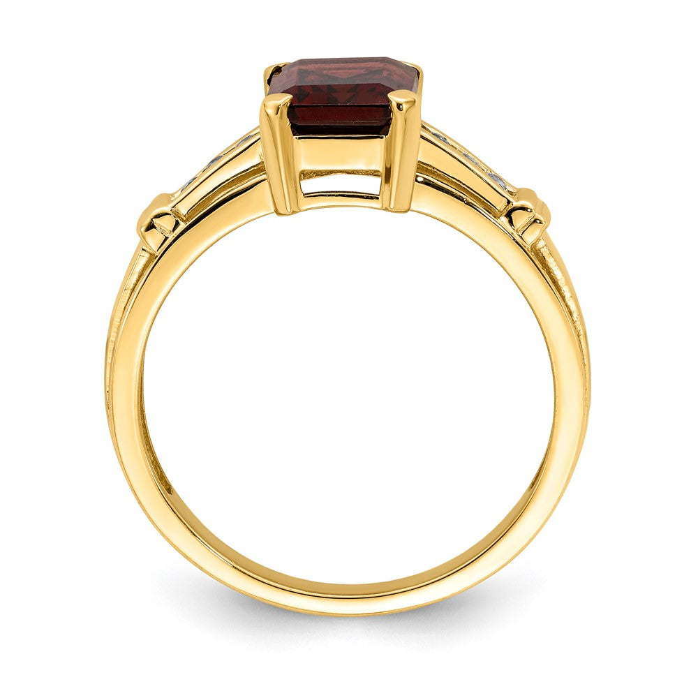 14K Gelbgold Ring mit quadratischem Granat und Weißem Topas