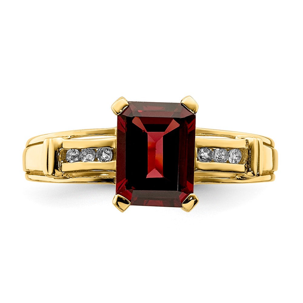 14K Gelbgold Ring mit quadratischem Granat und Weißem Topas