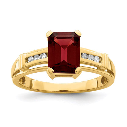 14K Gelbgold Ring mit quadratischem Granat und Weißem Topas