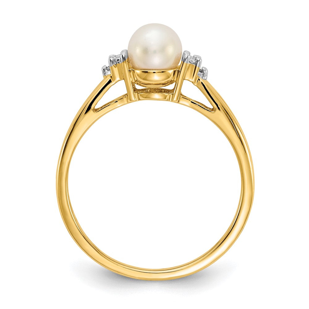 14K Gelbgold Ring mit echten Diamanten und FW-Zuchtperlen