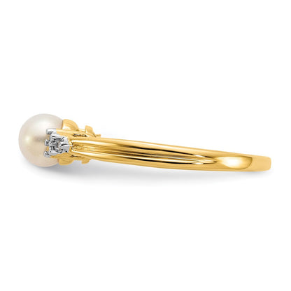 14K Gelbgold Ring mit echten Diamanten und FW-Zuchtperlen