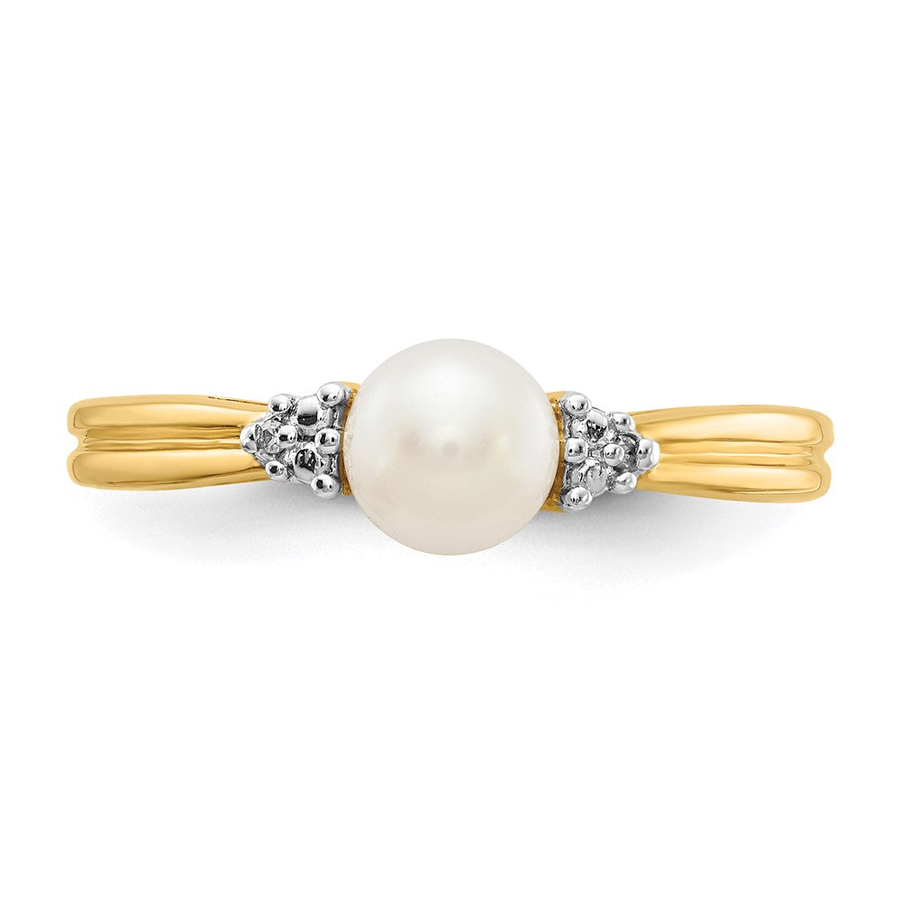 14K Gelbgold Ring mit echten Diamanten und FW-Zuchtperlen