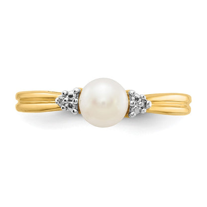 14K Gelbgold Ring mit echten Diamanten und FW-Zuchtperlen