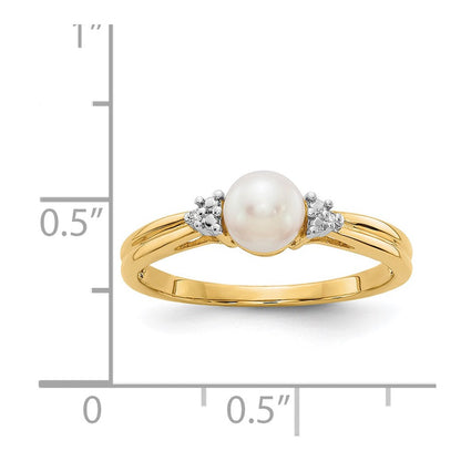 14K Gelbgold Ring mit echten Diamanten und FW-Zuchtperlen