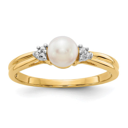 14K Gelbgold Ring mit echten Diamanten und FW-Zuchtperlen