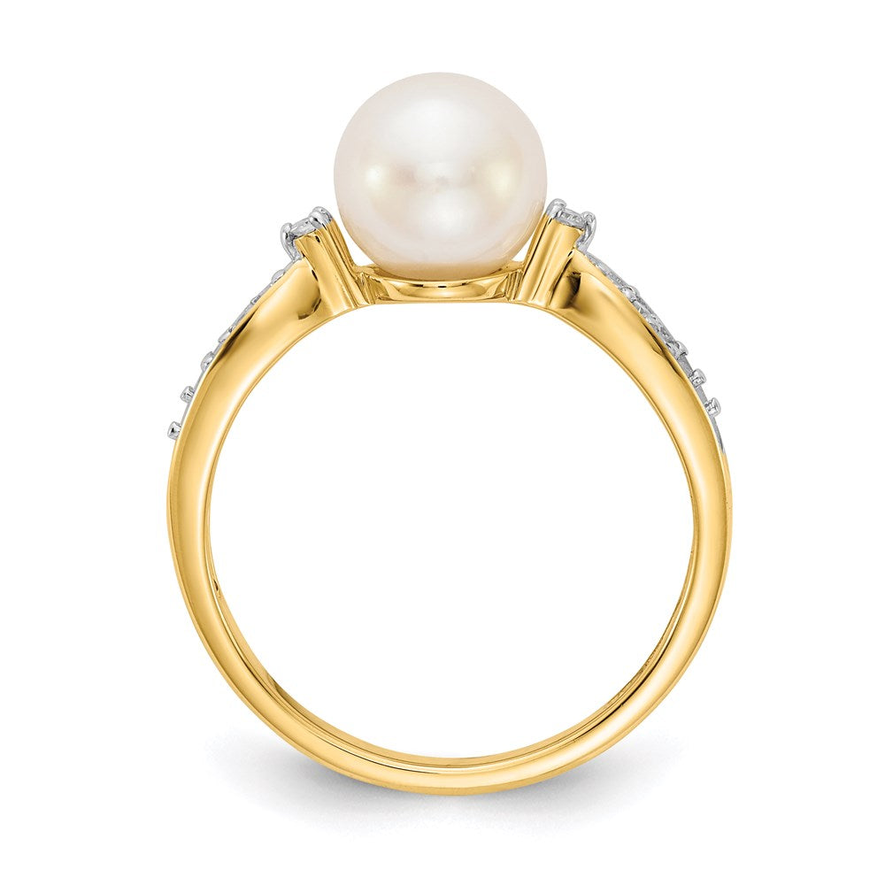 14K Gelbgold Ring mit echtem Diamant und FW-Zuchtperle