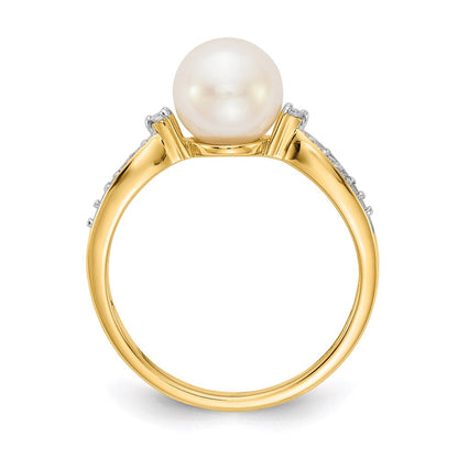 14K Gelbgold Ring mit echtem Diamant und FW-Zuchtperle