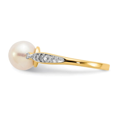 14K Gelbgold Ring mit echtem Diamant und FW-Zuchtperle