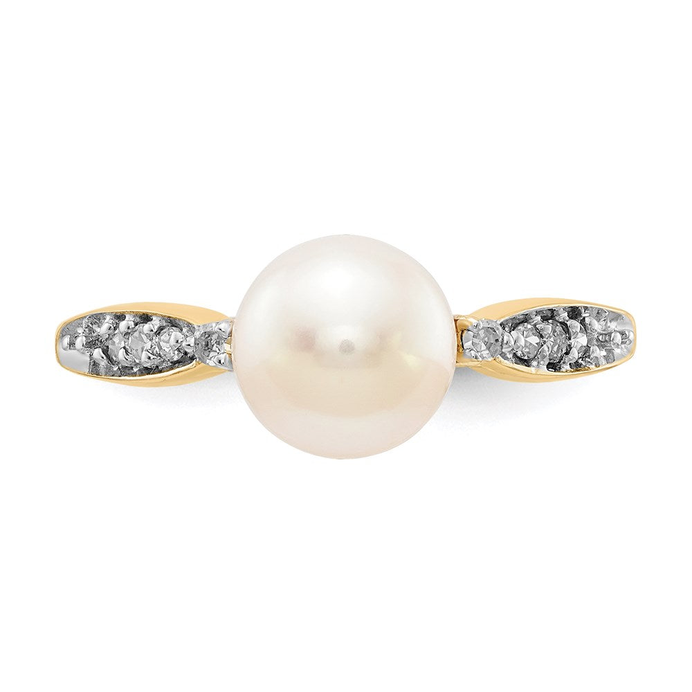 14K Gelbgold Ring mit echtem Diamant und FW-Zuchtperle