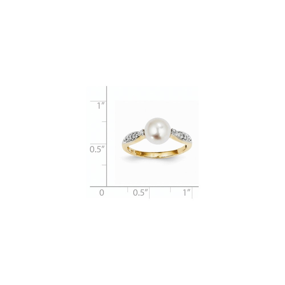 14K Gelbgold Ring mit echtem Diamant und FW-Zuchtperle