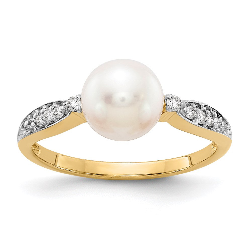 14K Gelbgold Ring mit echtem Diamant und FW-Zuchtperle