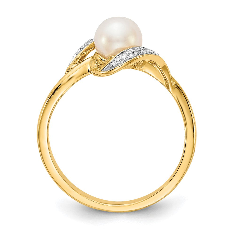 14K Gelbgold Ring mit echten Diamanten und FW-Zuchtperlen