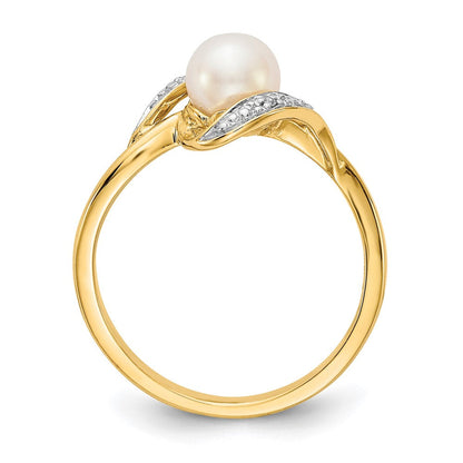 14K Gelbgold Ring mit echten Diamanten und FW-Zuchtperlen