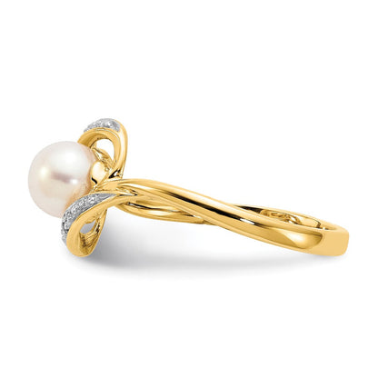 14K Gelbgold Ring mit echten Diamanten und FW-Zuchtperlen