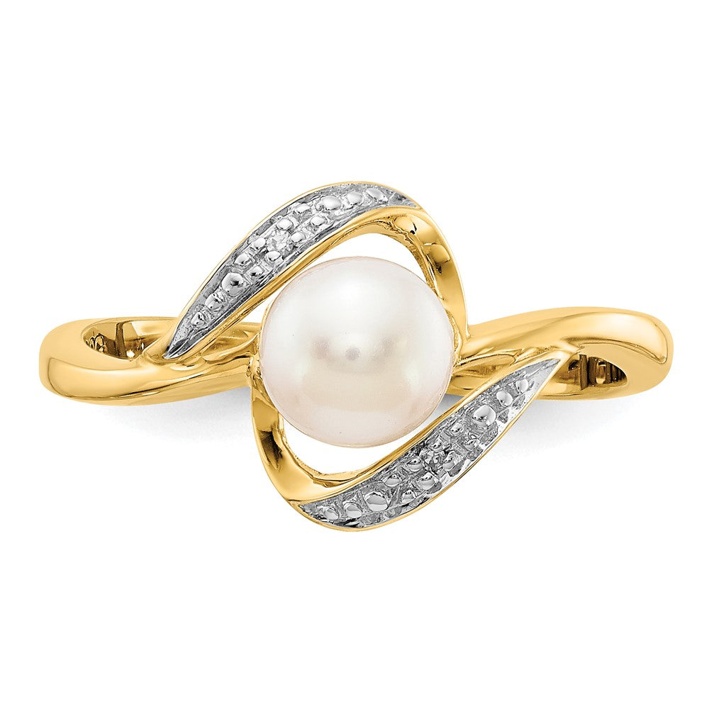 14K Gelbgold Ring mit echten Diamanten und FW-Zuchtperlen