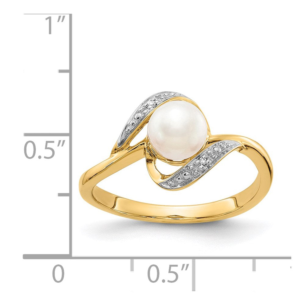 14K Gelbgold Ring mit echten Diamanten und FW-Zuchtperlen