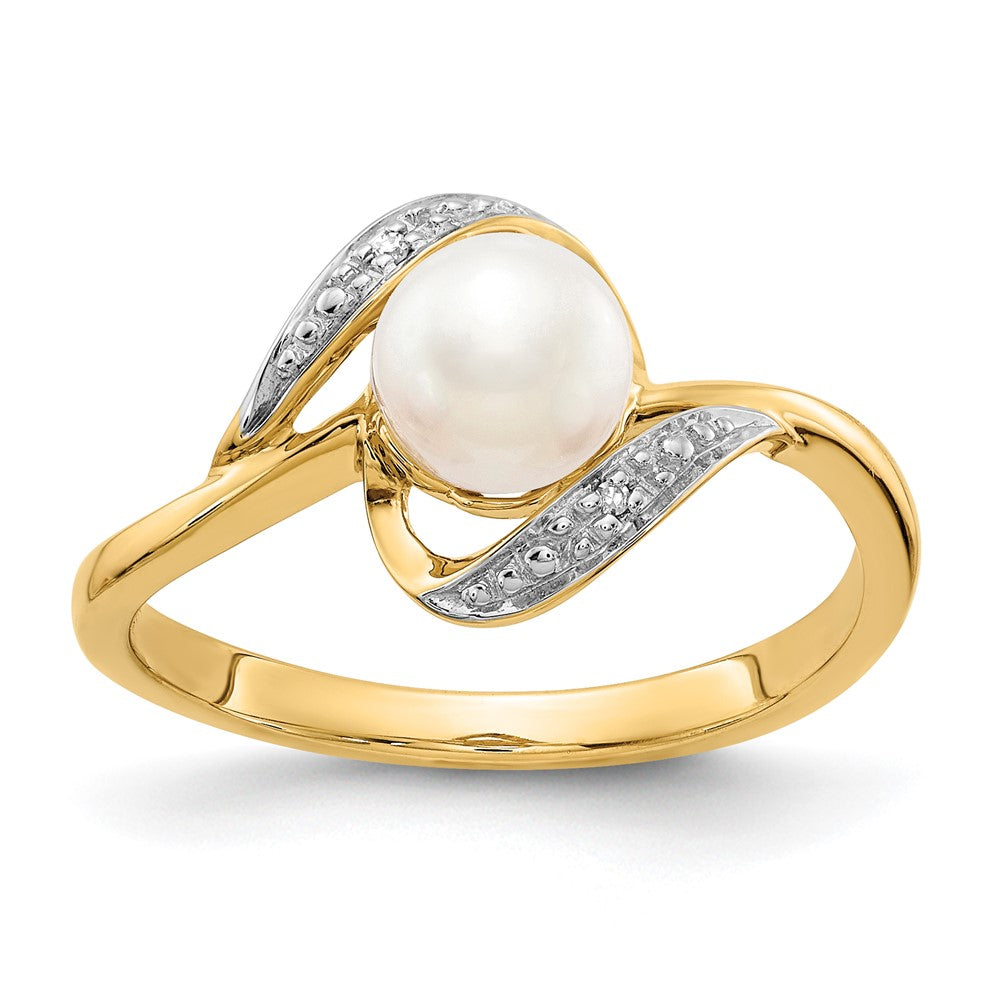 14K Gelbgold Ring mit echten Diamanten und FW-Zuchtperlen