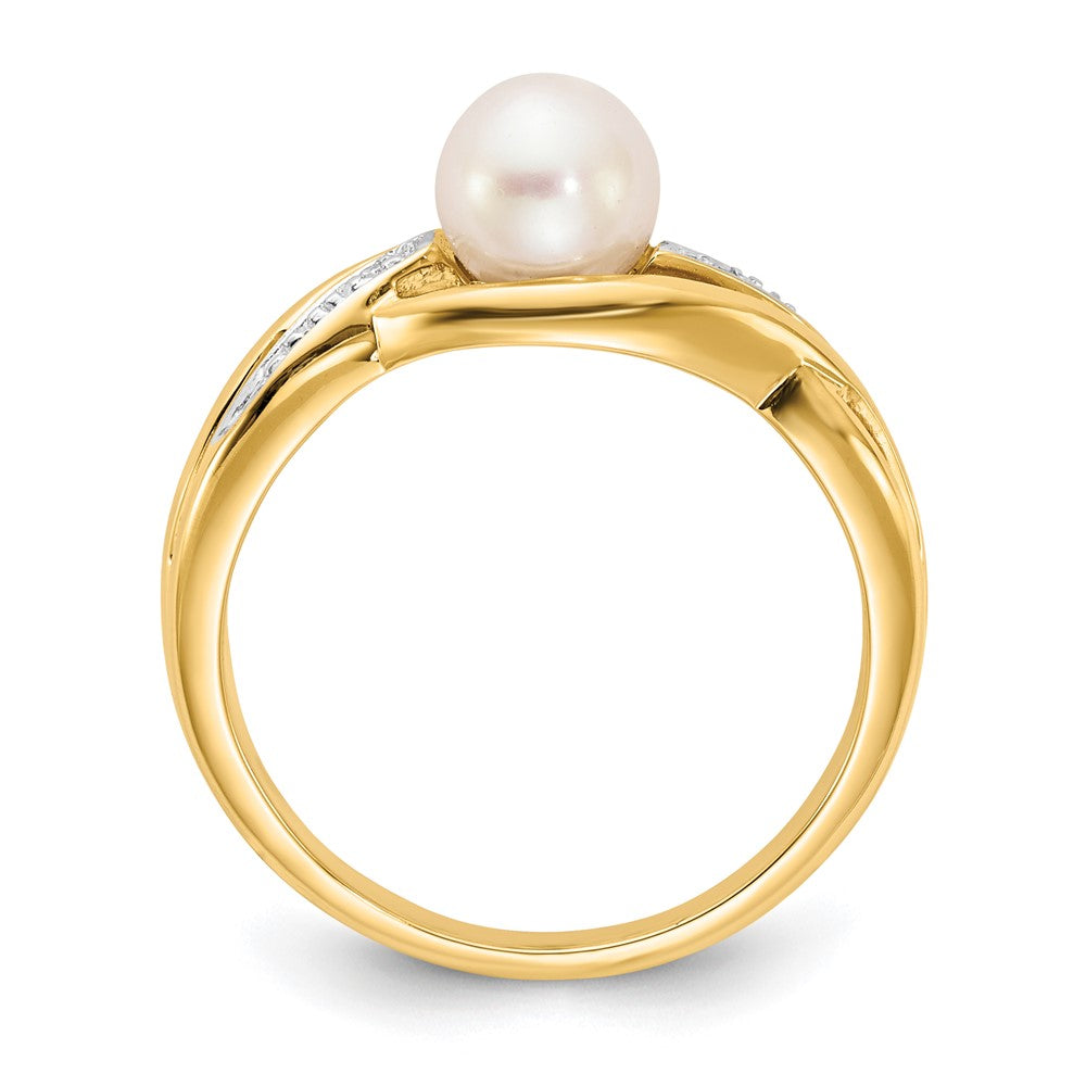 14K Gelbgold Ring mit echten Diamanten und FW-Zuchtperlen