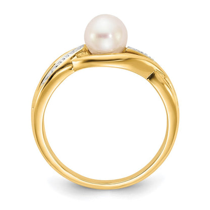 14K Gelbgold Ring mit echten Diamanten und FW-Zuchtperlen