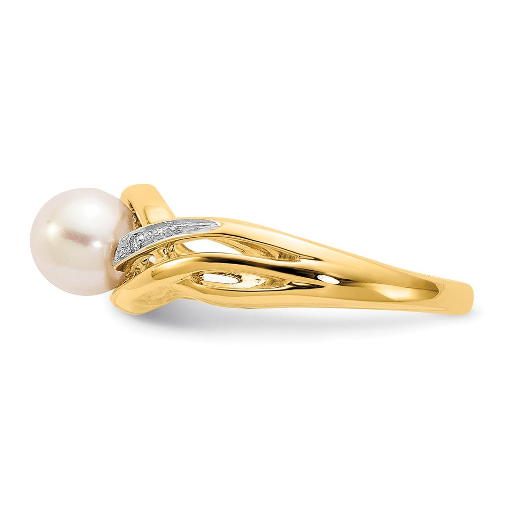 14K Gelbgold Ring mit echten Diamanten und FW-Zuchtperlen