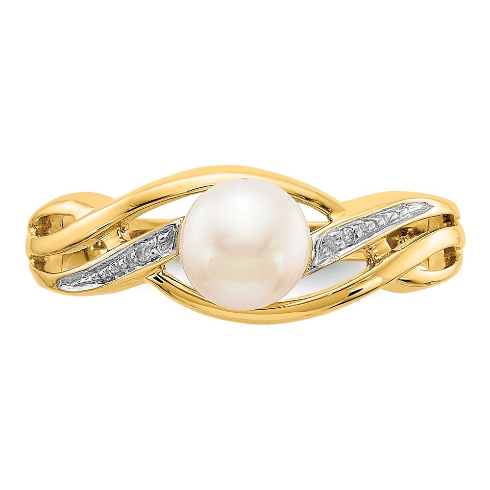 14K Gelbgold Ring mit echten Diamanten und FW-Zuchtperlen