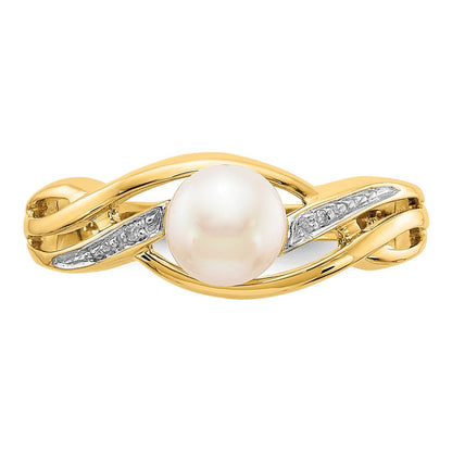 14K Gelbgold Ring mit echten Diamanten und FW-Zuchtperlen