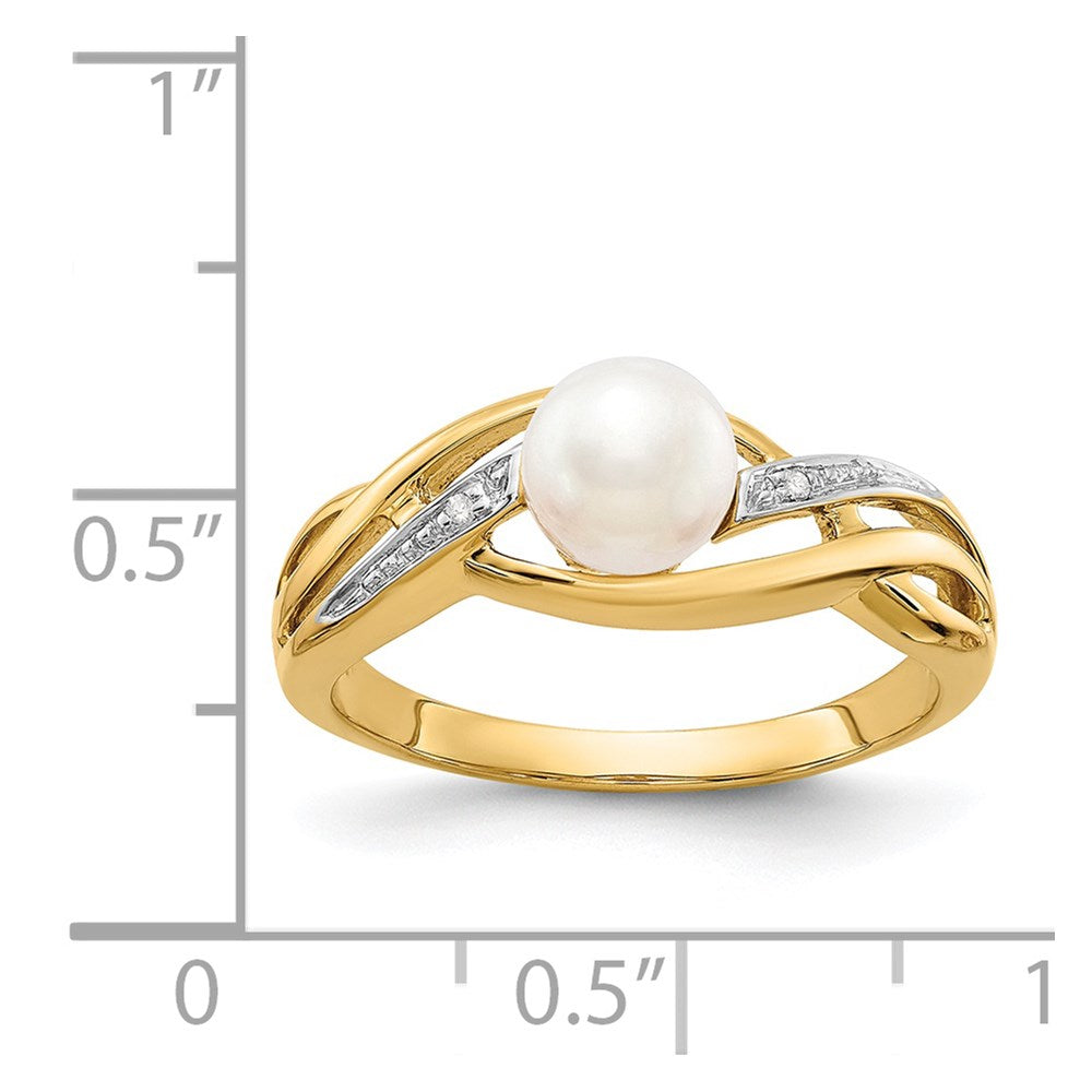 14K Gelbgold Ring mit echten Diamanten und FW-Zuchtperlen