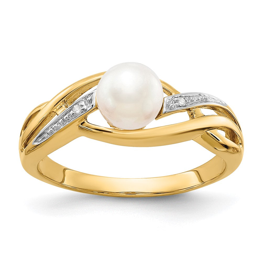 14K Gelbgold Ring mit echten Diamanten und FW-Zuchtperlen