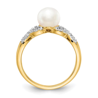 14K Gelbgold Ring mit echtem Diamant und FW-Zuchtperle
