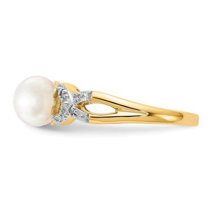14K Gelbgold Ring mit echtem Diamant und FW-Zuchtperle