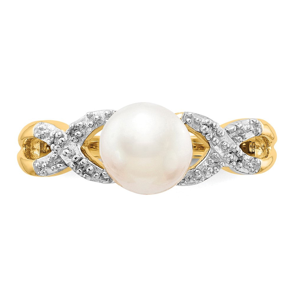 14K Gelbgold Ring mit echtem Diamant und FW-Zuchtperle