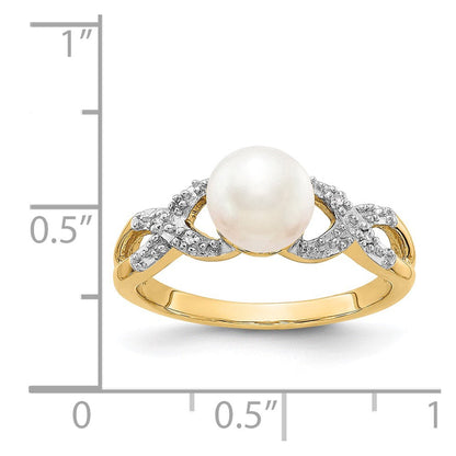 14K Gelbgold Ring mit echtem Diamant und FW-Zuchtperle