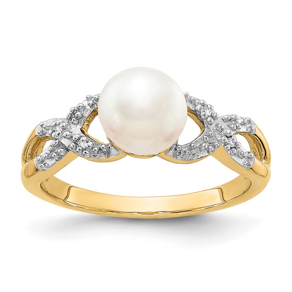 14K Gelbgold Ring mit echtem Diamant und FW-Zuchtperle