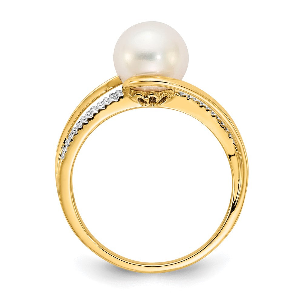 14K Gelbgold Ring mit echten Diamanten und FW-Zuchtperlen