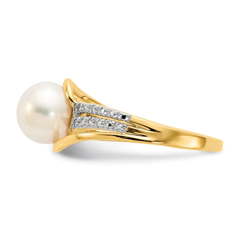 14K Gelbgold Ring mit echten Diamanten und FW-Zuchtperlen