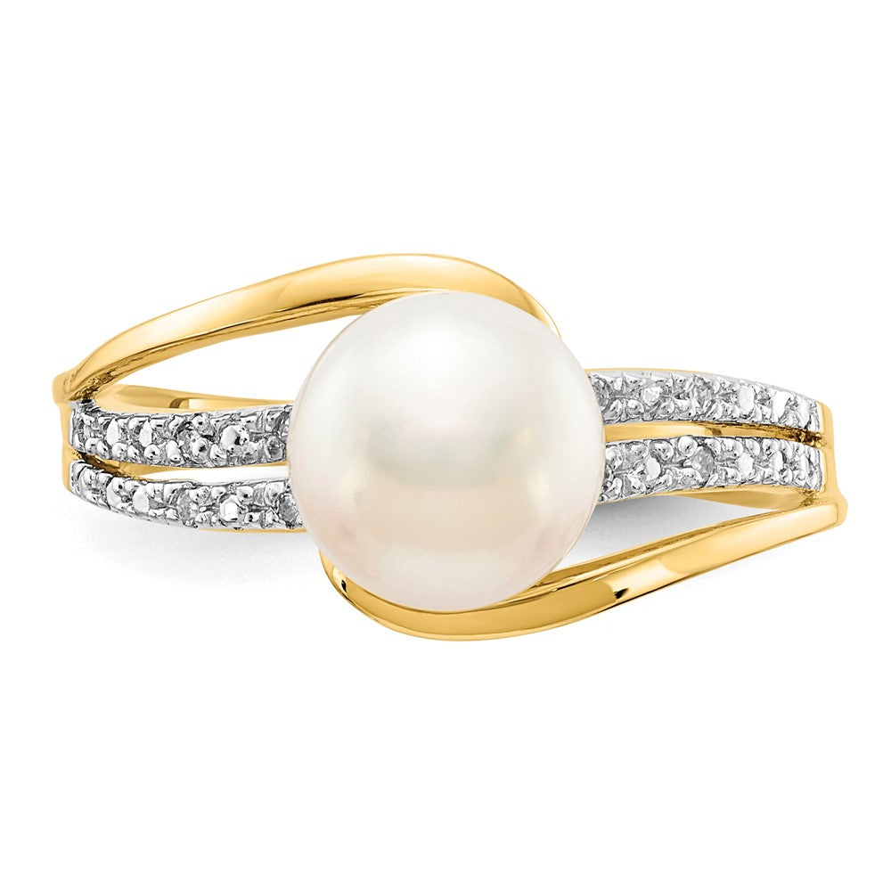 14K Gelbgold Ring mit echten Diamanten und FW-Zuchtperlen