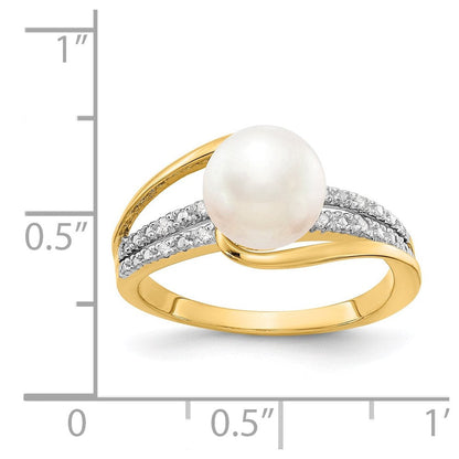 14K Gelbgold Ring mit echten Diamanten und FW-Zuchtperlen