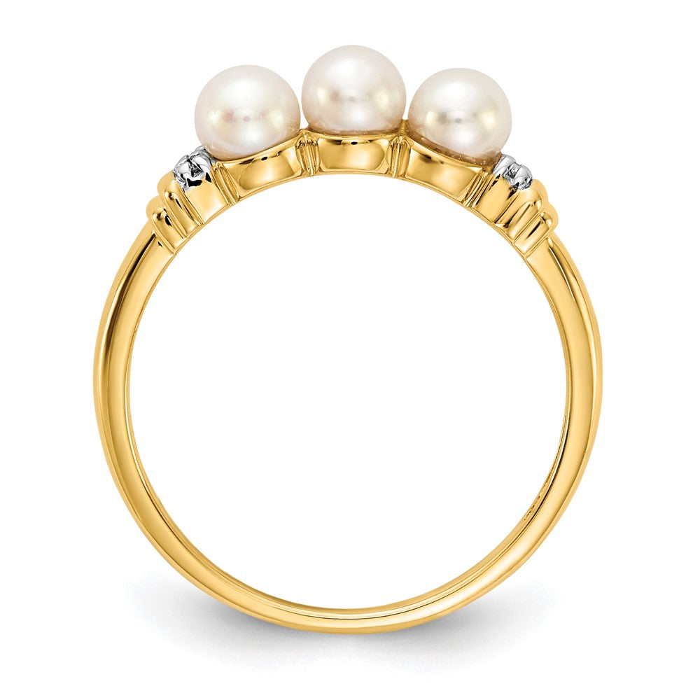 14K Gelbgold Ring mit echten Diamanten und 3 FW-Zuchtperlen