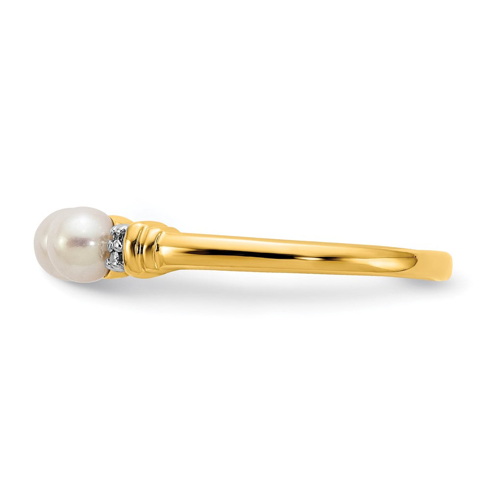 14K Gelbgold Ring mit echten Diamanten und 3 FW-Zuchtperlen