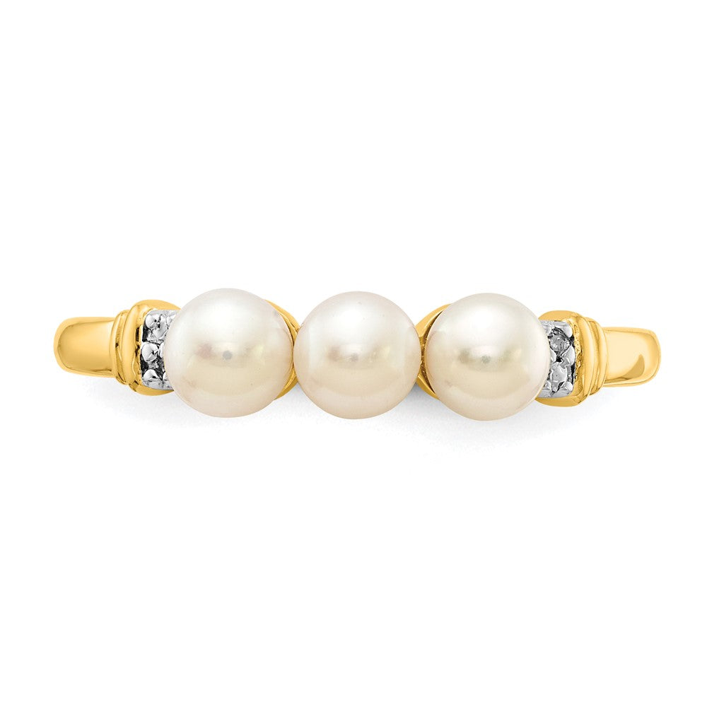 14K Gelbgold Ring mit echten Diamanten und 3 FW-Zuchtperlen