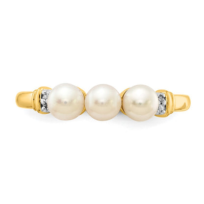 14K Gelbgold Ring mit echten Diamanten und 3 FW-Zuchtperlen