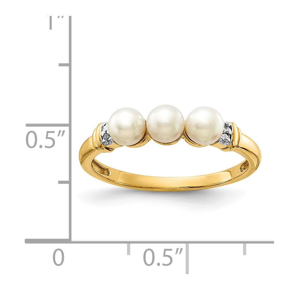 14K Gelbgold Ring mit echten Diamanten und 3 FW-Zuchtperlen