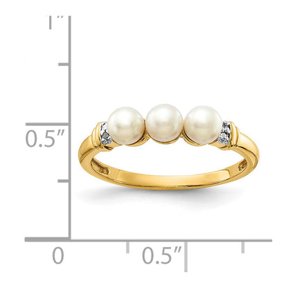 14K Gelbgold Ring mit echten Diamanten und 3 FW-Zuchtperlen